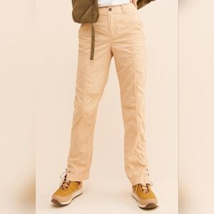 Free People Cotton Low Rise Staight Leg Lucid Dreams Hiking Track Pants In Taupe